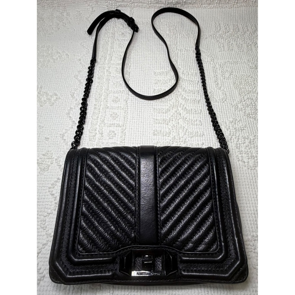 Rebecca Minkoff Chevron Small Love Crossbody Bag Black Leather HH16MLVX45 OS